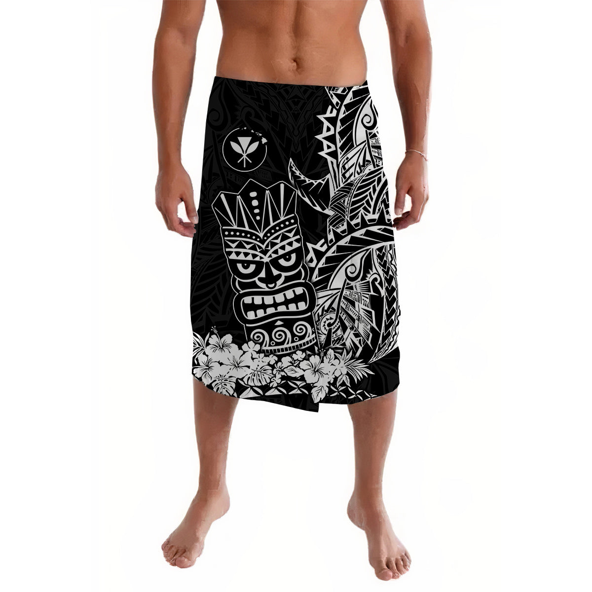 Hawaii Polynesian Lavalava Black Tiki Masks Hawaiian LT13 - Wonder Print Shop