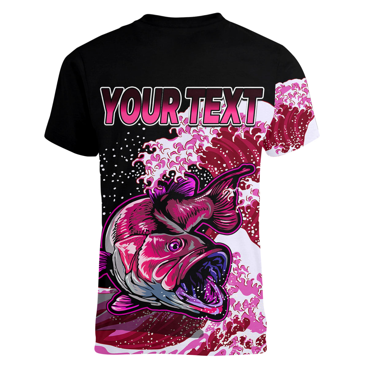 (Custom Personalised) Bass Fishing Pink Women V Neck T Shirt - Wonder Print Shop