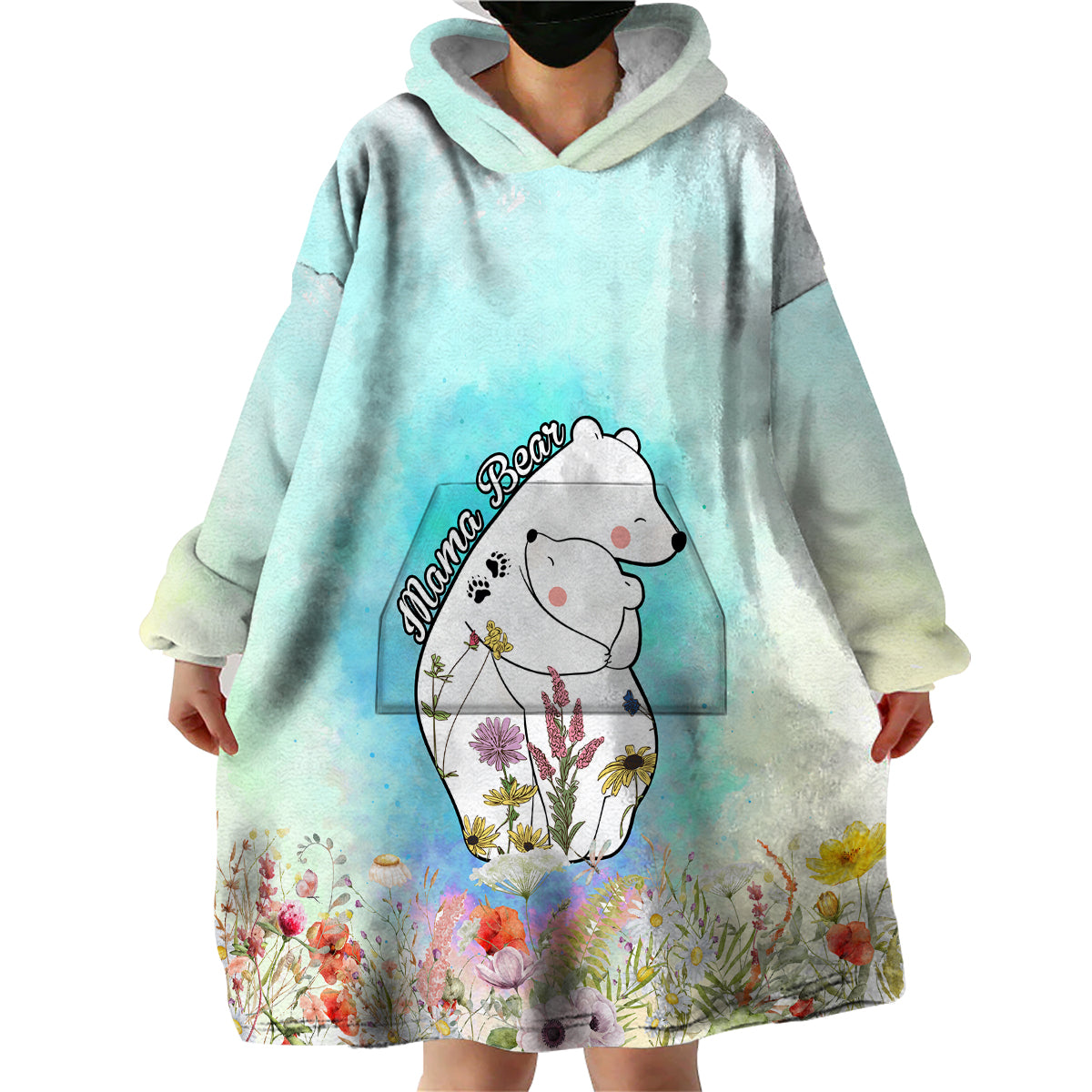 Mother's Day Mama Bear Mix Wild Flowers Wearable Blanket Hoodie TS07 - Wonder Print Shop