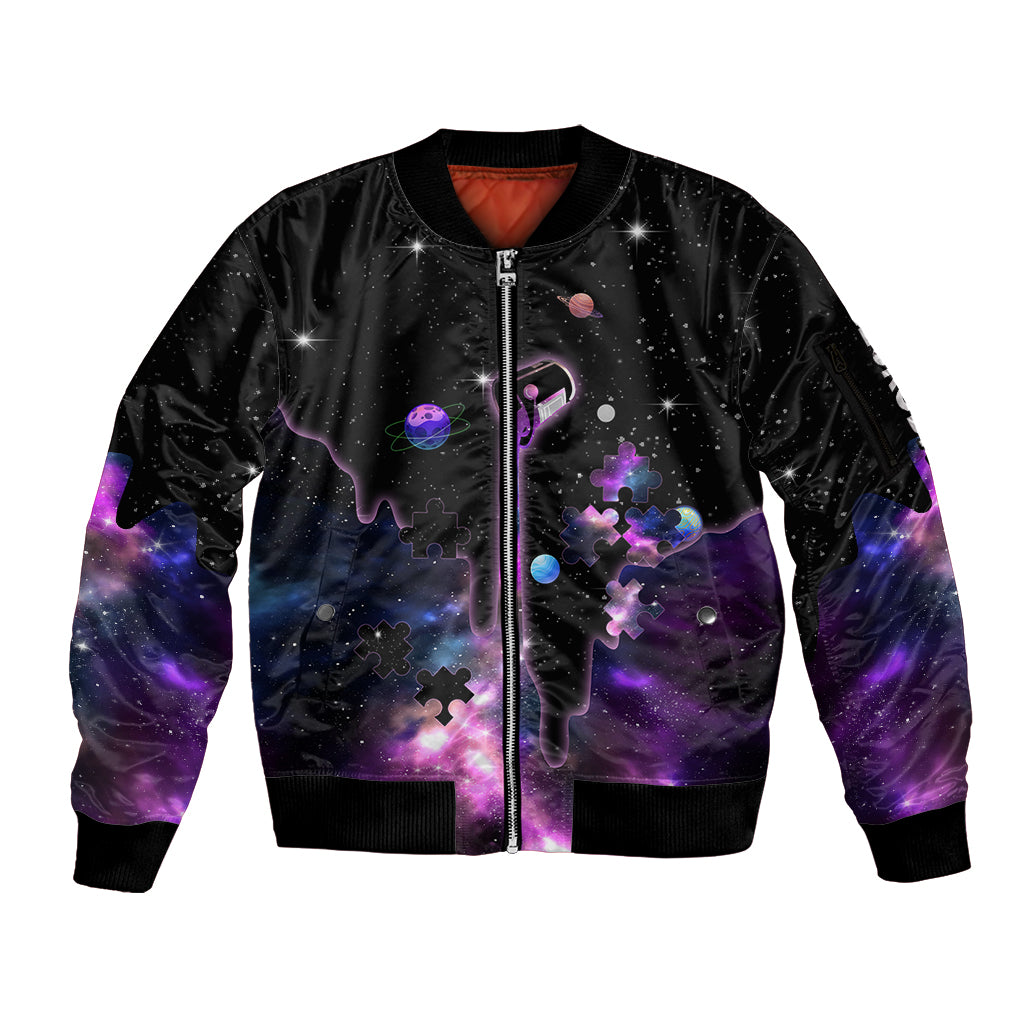 Autism Awareness Month Neurodiversity Galaxy Style Sleeve Zip Bomber Jacket TS07 - Wonder Print Shop