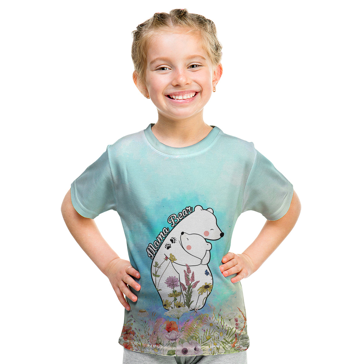 Mother's Day Mama Bear Mix Wild Flowers Kid T Shirt TS07 - Wonder Print Shop