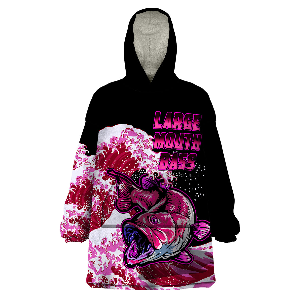 (Custom Personalised) Bass Fishing Pink Wearable Blanket Hoodie - Wonder Print Shop