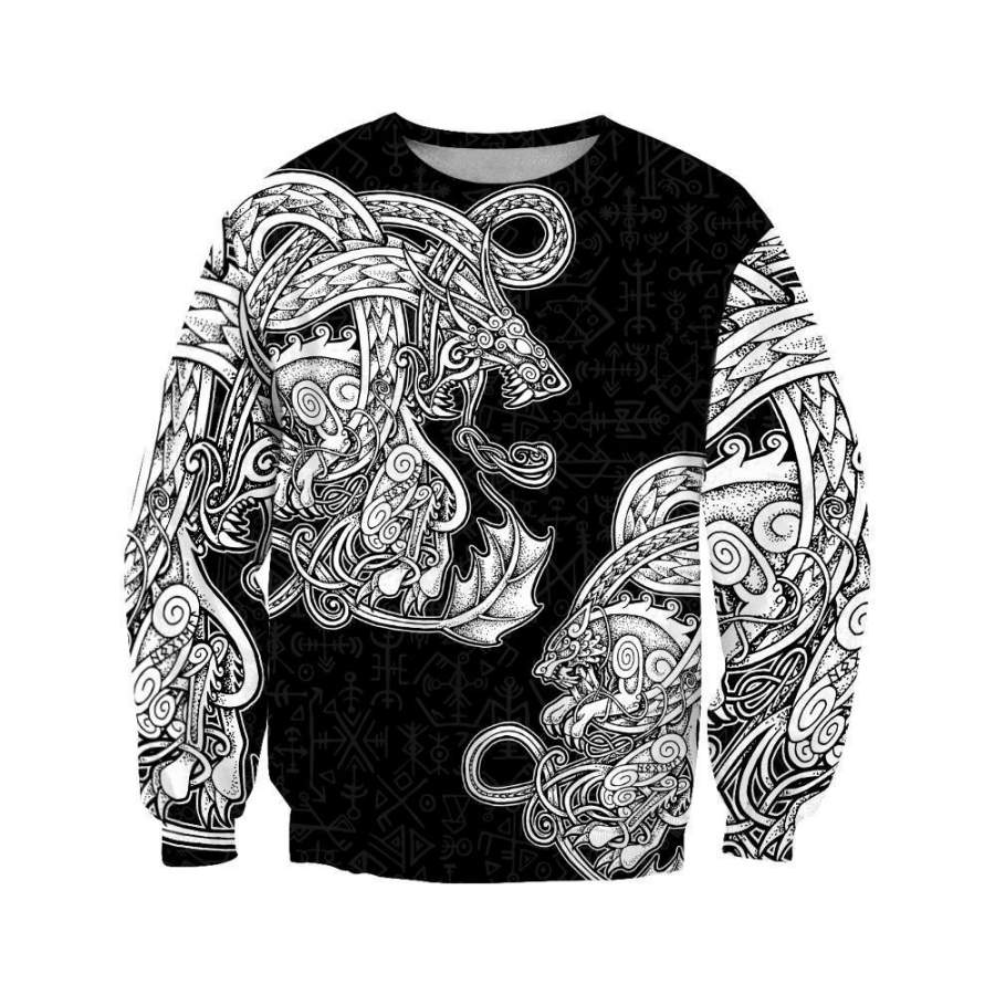 Viking Clothing White Jormungandr and Fenrir Vikings Sweatshirt RLT12 - Wonder Print Shop