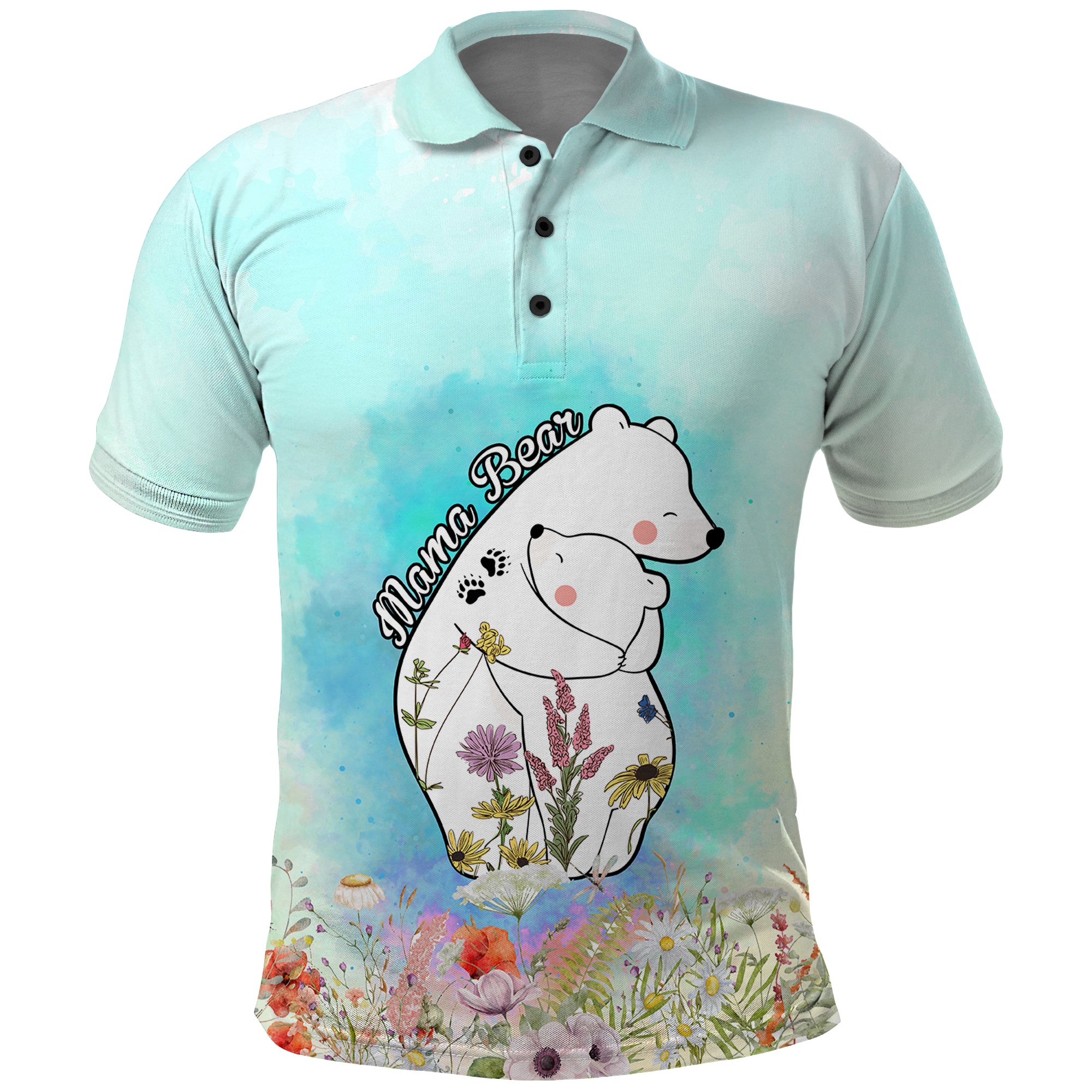 Mothers Day Mama Bear Mix Wild Flowers Polo Shirt TS07 - Wonder Print Shop