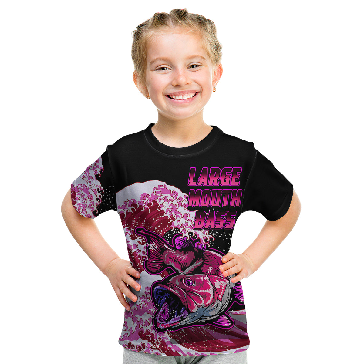 (Custom Personalised) Bass Fishing Pink Kid T Shirt - Wonder Print Shop