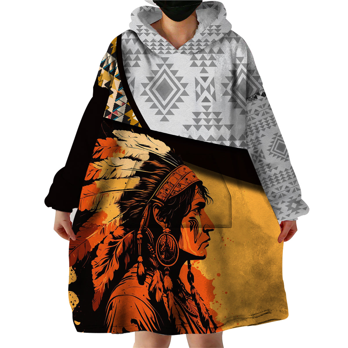 Native American Warrior Arrow Dreamcatcher African Pattern Wearable Blanket Hoodie - Wonder Print Shop