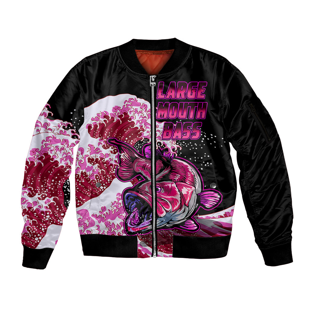 (Custom Personalised) Bass Fishing Pink Sleeve Zip Bomber Jacket - Wonder Print Shop