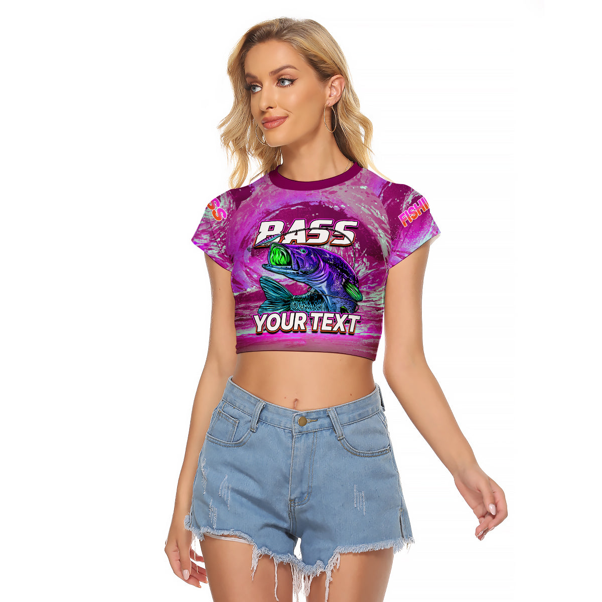(Custom Personalised) Bass Fishing is Life Hook Sport Largemouth Pink Raglan Cropped T Shirt - Wonder Print Shop