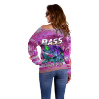 (Custom Personalised) Bass Fishing is Life Hook Sport Largemouth Pink Off Shoulder Sweater - Wonder Print Shop