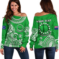 (Custom Personalised) Rarotonga Cook Islands Polynesian Turtle Art Off Shoulder Sweater - Wonder Print Shop