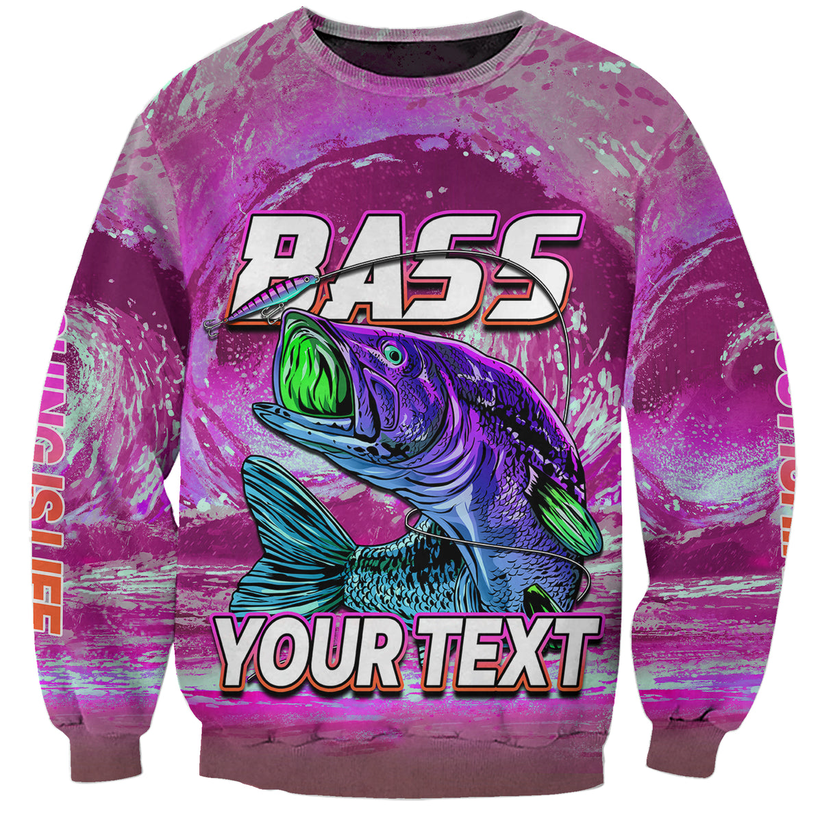 (Custom Personalised) Bass Fishing is Life Hook Sport Largemouth Pink Sweatshirt - Wonder Print Shop