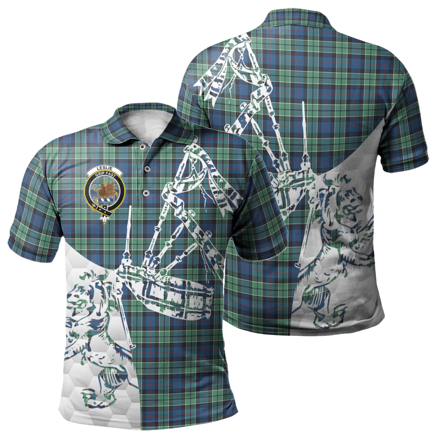 scottish-leslie-hunting-ancient-clan-crest-tartan-polo-shirt-lion-and-bagpipes-style