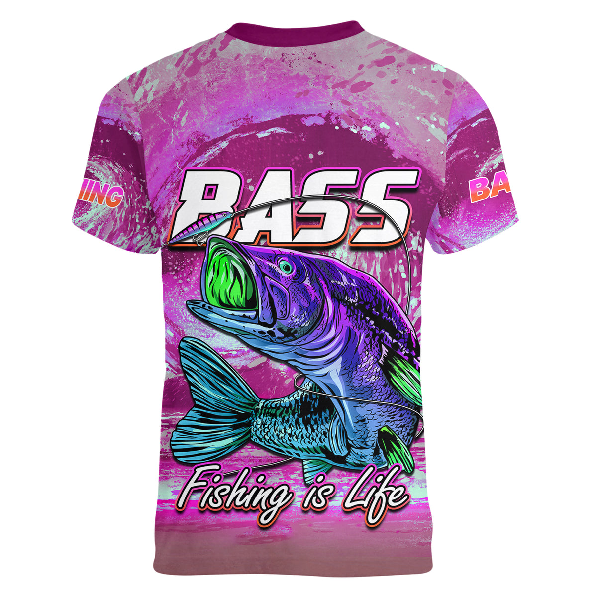 (Custom Personalised) Bass Fishing is Life Hook Sport Largemouth Pink Women V Neck T Shirt - Wonder Print Shop