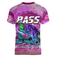 (Custom Personalised) Bass Fishing is Life Hook Sport Largemouth Pink Women V Neck T Shirt - Wonder Print Shop