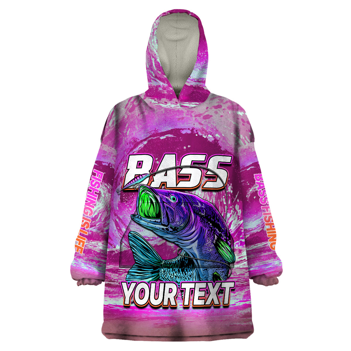 (Custom Personalised) Bass Fishing is Life Hook Sport Largemouth Pink Wearable Blanket Hoodie - Wonder Print Shop
