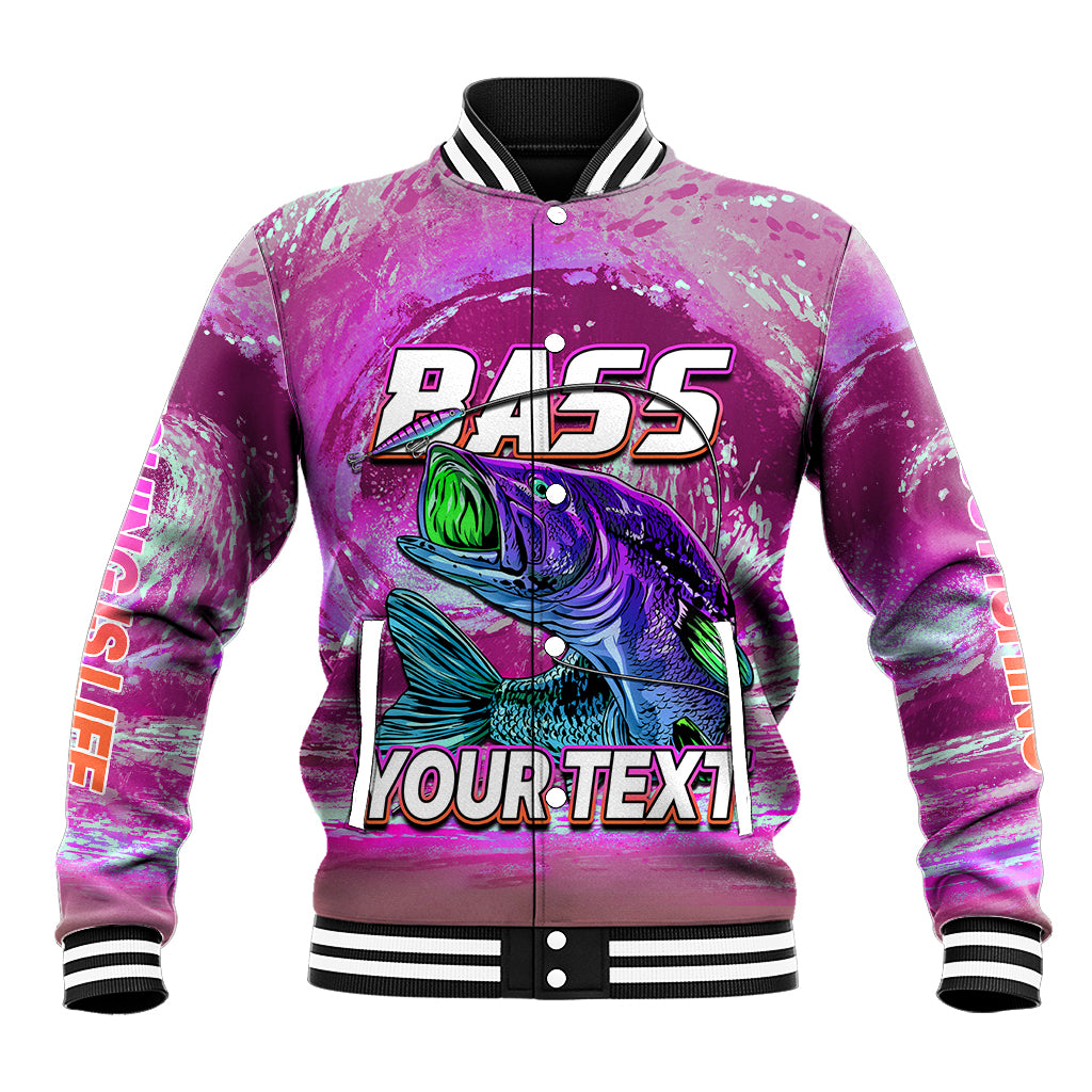 (Custom Personalised) Bass Fishing is Life Hook Sport Largemouth Pink Baseball Jacket LT9 - Wonder Print Shop