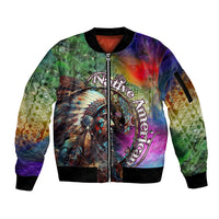 Native American Indian Chief Man Headdress Sleeve Zip Bomber Jacket - Wonder Print Shop