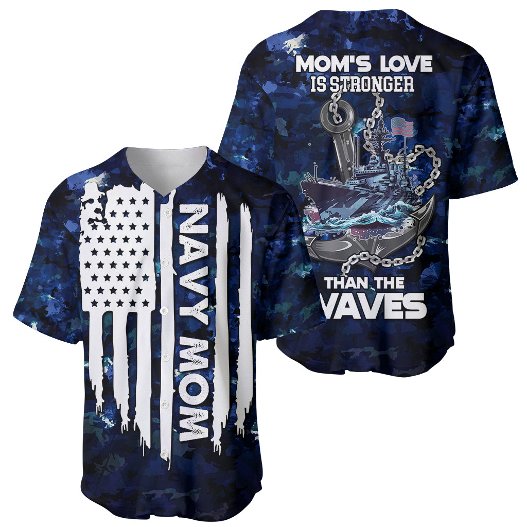 Mother's Day - Navy Mom Camo Style Mom's Love Is Stronger Than Waves Baseball Jersey TS07 - Wonder Print Shop
