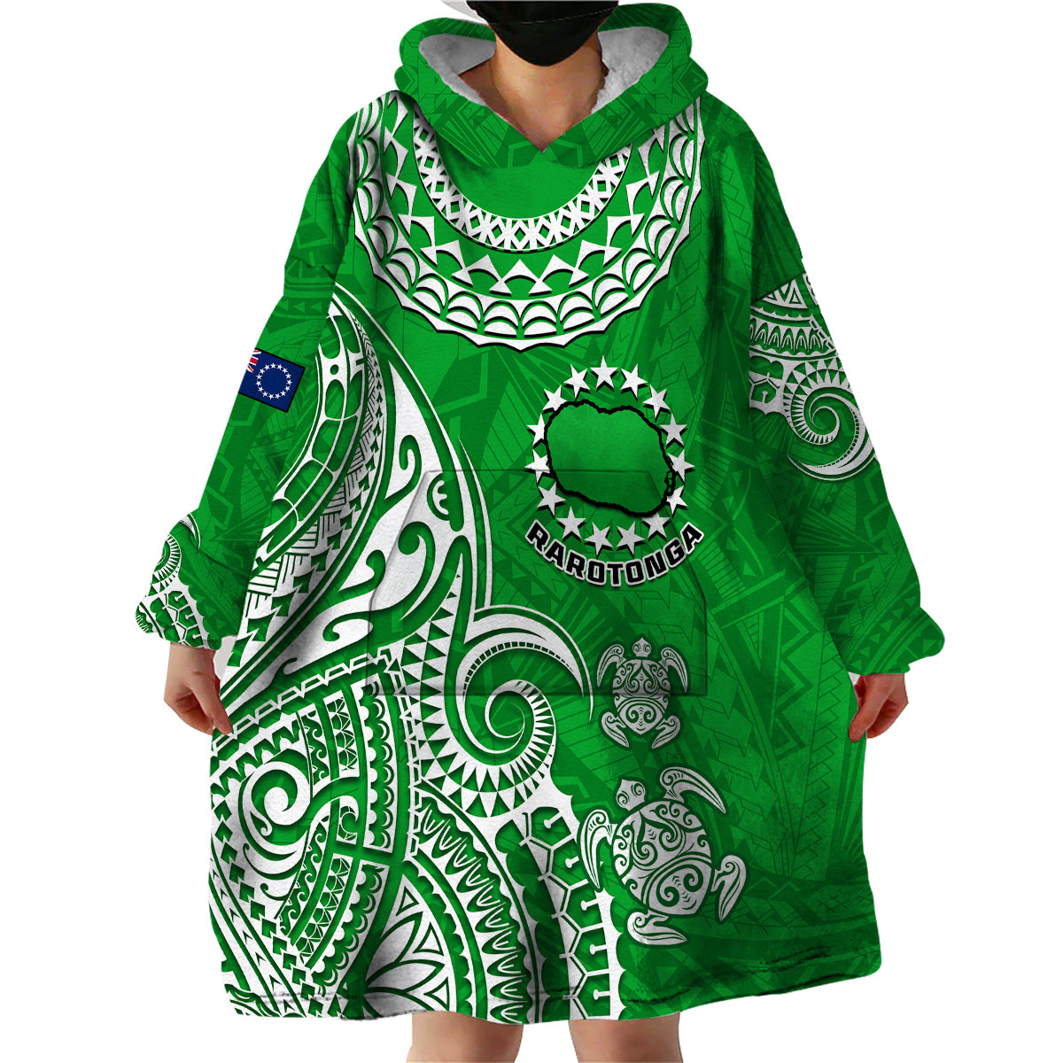 (Custom Personalised) Rarotonga Cook Islands Polynesian Turtle Art Wearable Blanket Hoodie - Wonder Print Shop