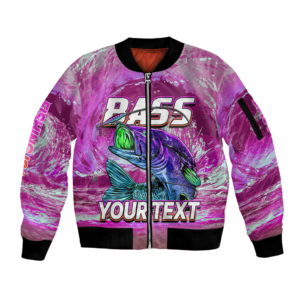 (Custom Personalised) Bass Fishing is Life Hook Sport Largemouth Pink Sleeve Zip Bomber Jacket - Wonder Print Shop