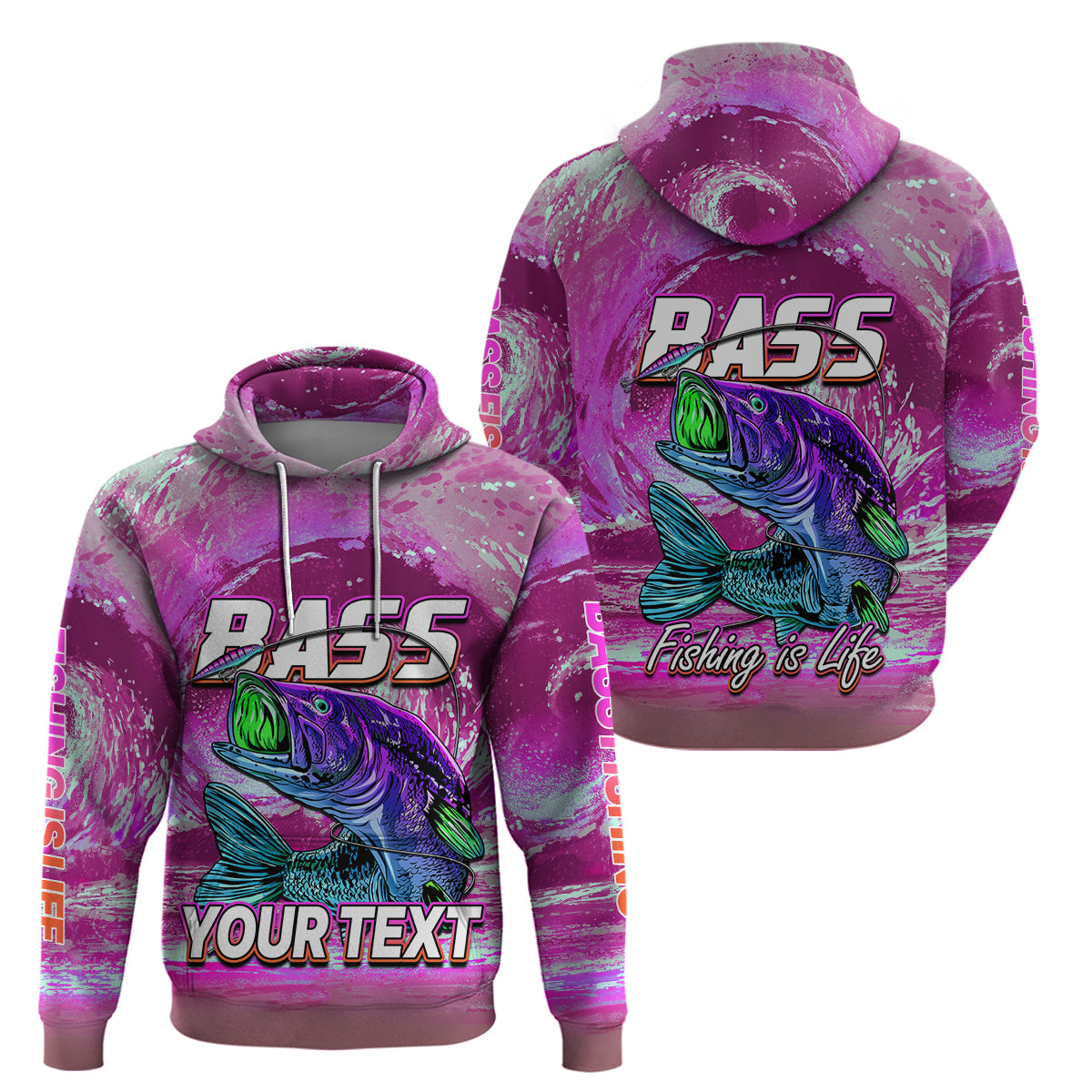 Custom Bass Fishing is Life Hoodie Hook Sport Largemouth Pink - Wonder Print Shop
