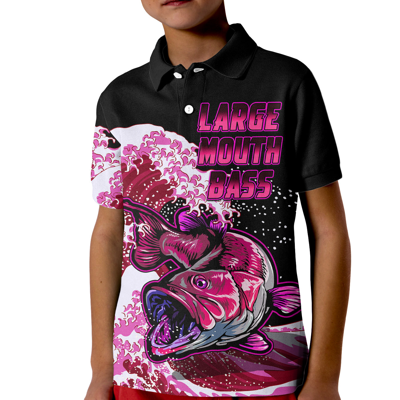 Largemouth Bass Fishing Polo Shirt Pink for Kid - Wonder Print Shop