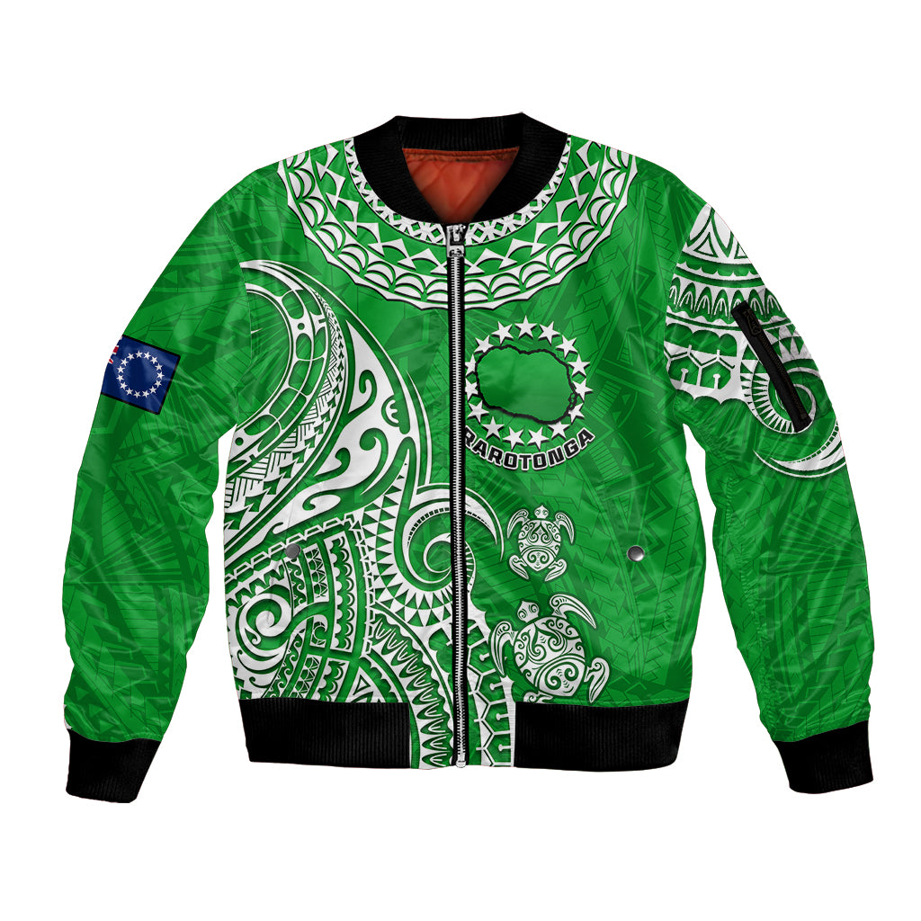 (Custom Personalised) Rarotonga Cook Islands Polynesian Turtle Art Sleeve Zip Bomber Jacket - Wonder Print Shop