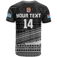 Black rugby tapa print T-shirt back with YOUR TEXT 14 and crest, short sleeves