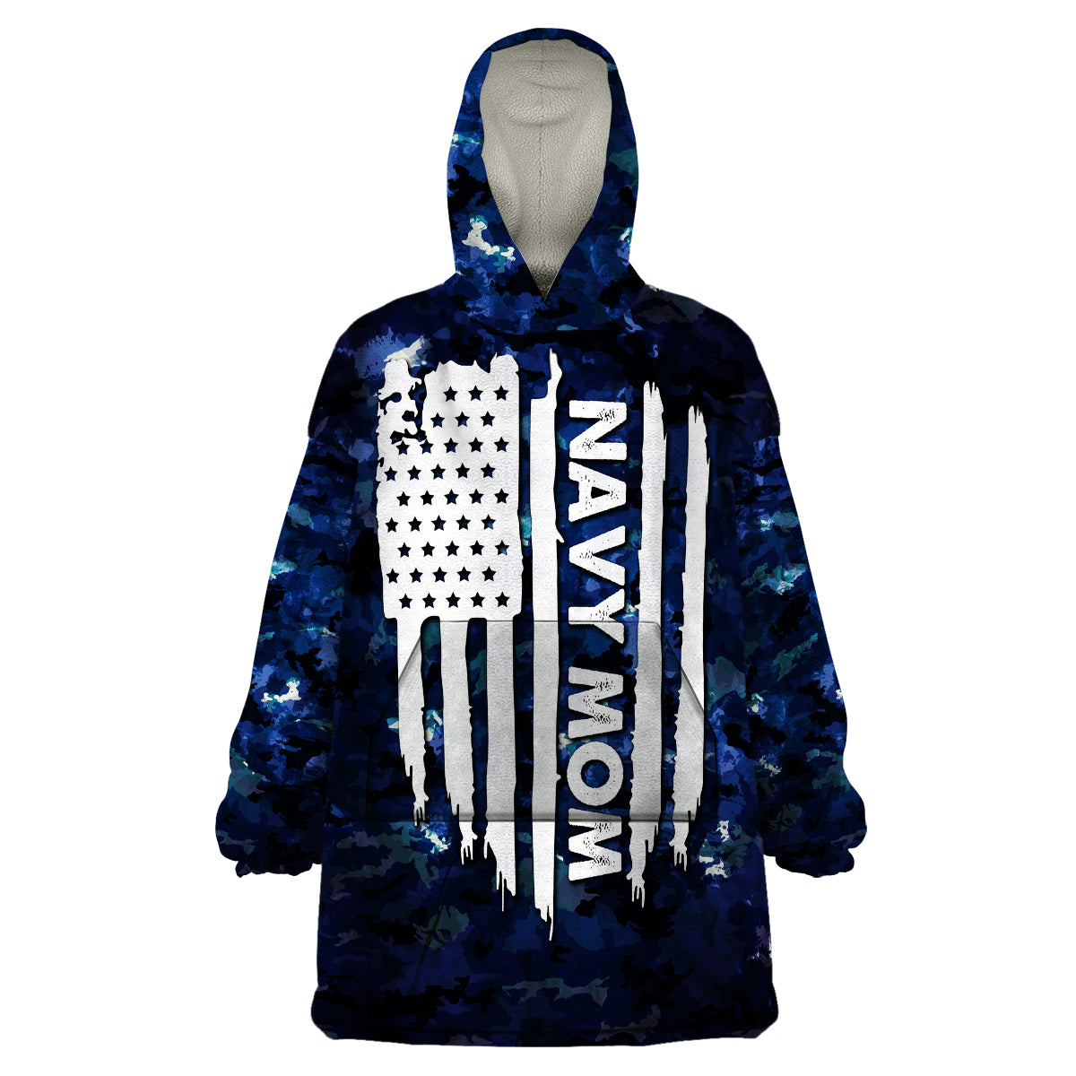 Mother's Day - Navy Mom Camo Style Mom's Love Is Stronger Than Waves Wearable Blanket Hoodie TS07 - Wonder Print Shop