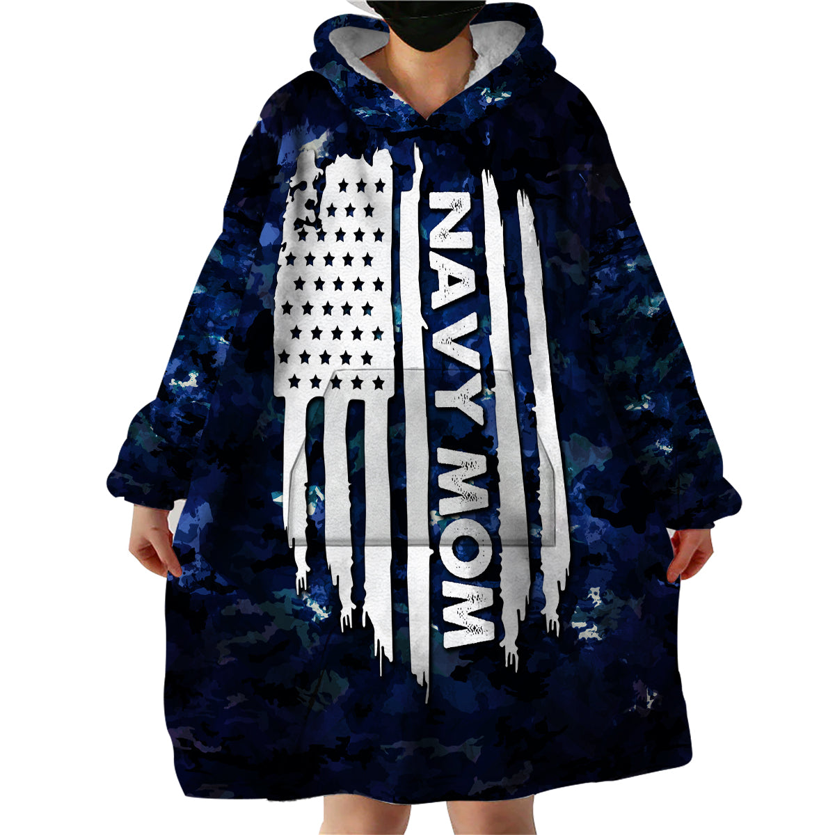 Mother's Day - Navy Mom Camo Style Mom's Love Is Stronger Than Waves Wearable Blanket Hoodie TS07 - Wonder Print Shop