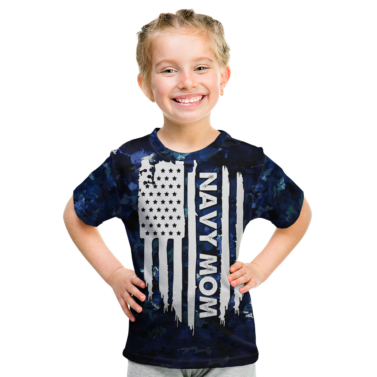 Mother's Day - Navy Mom Camo Style Mom's Love Is Stronger Than Waves Kid T Shirt TS07 - Wonder Print Shop