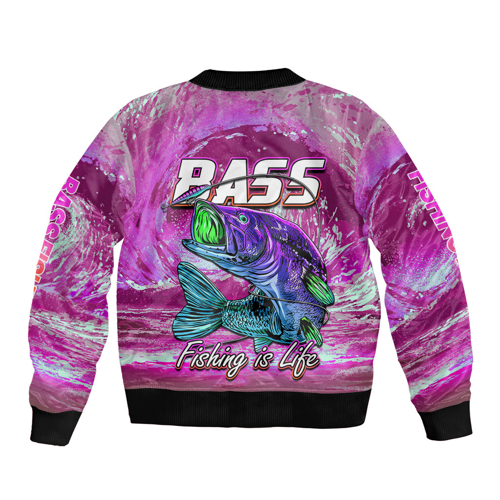 (Custom Personalised) Bass Fishing is Life Hook Sport Largemouth Pink Bomber Jacket LT9 - Wonder Print Shop