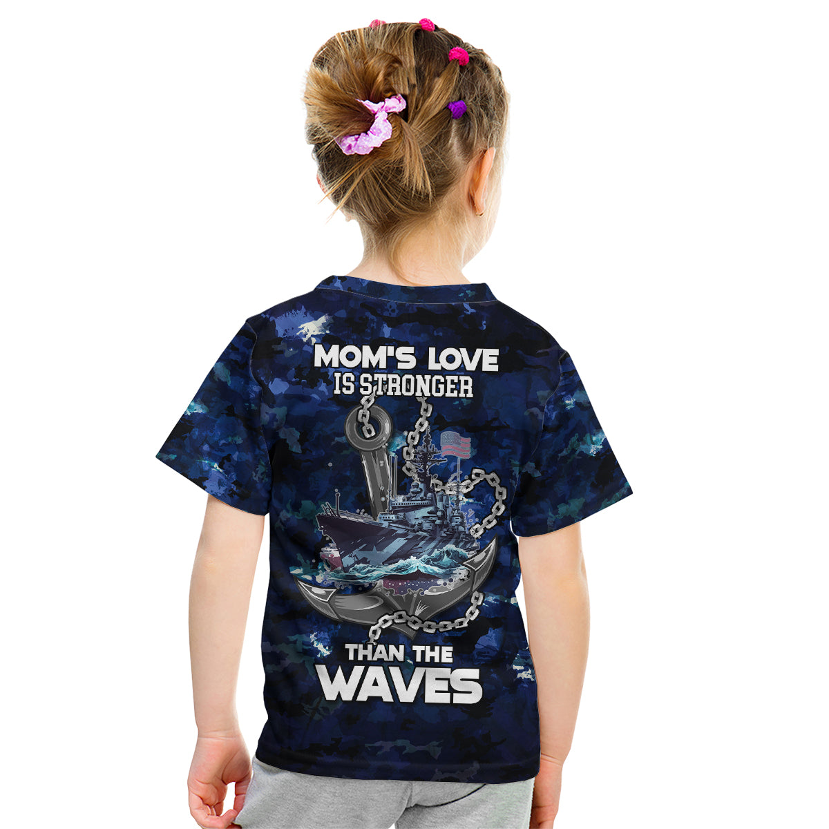 Mother's Day - Navy Mom Camo Style Mom's Love Is Stronger Than Waves Kid T Shirt TS07 - Wonder Print Shop