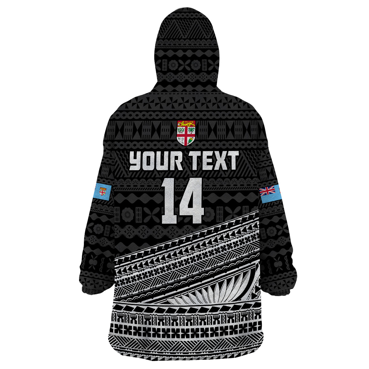 (Custom Text And Number) Fiji Sevens Rugby Fijian 7s Black Tapa Polynesian Art Wearable Blanket Hoodie - Wonder Print Shop
