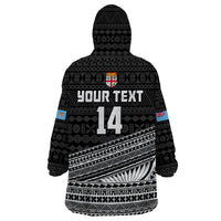 (Custom Text And Number) Fiji Sevens Rugby Fijian 7s Black Tapa Polynesian Art Wearable Blanket Hoodie - Wonder Print Shop
