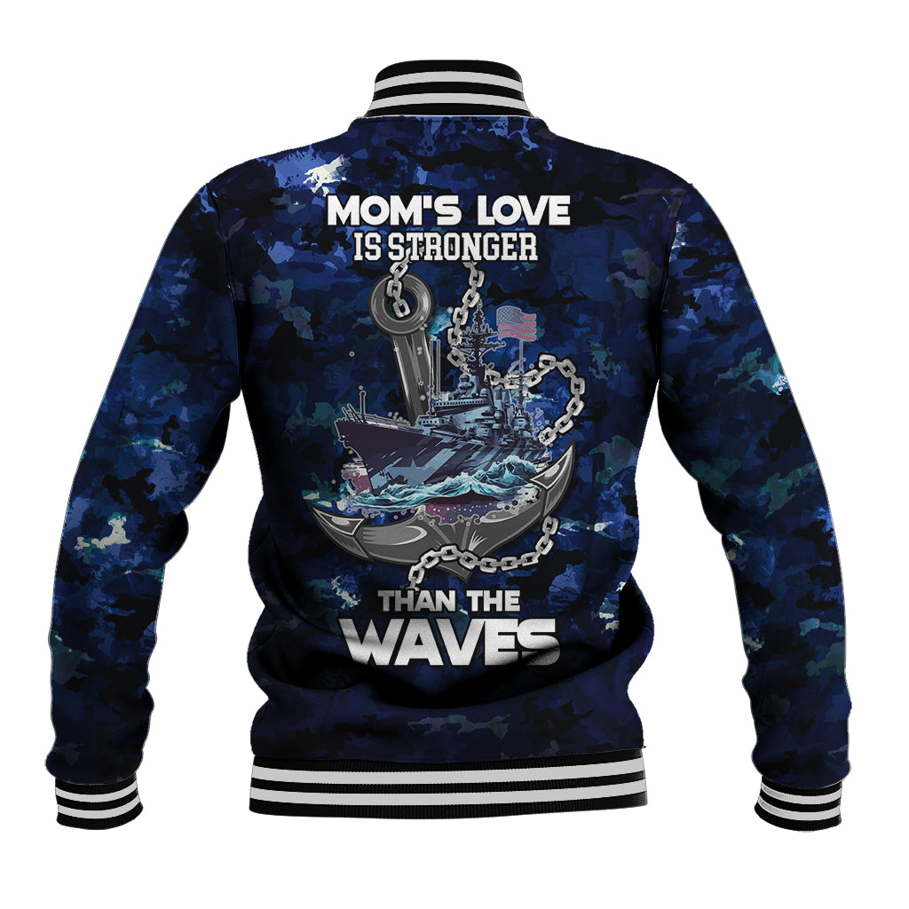 Mother's Day - Navy Mom Camo Style Mom's Love Is Stronger Than Waves Baseball Jacket TS07 - Wonder Print Shop