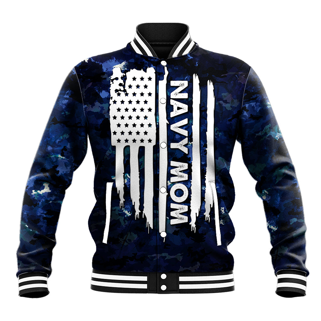 Mother's Day - Navy Mom Camo Style Mom's Love Is Stronger Than Waves Baseball Jacket TS07 - Wonder Print Shop