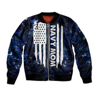 Mother's Day - Navy Mom Camo Style Mom's Love Is Stronger Than Waves Sleeve Zip Bomber Jacket TS07 - Wonder Print Shop