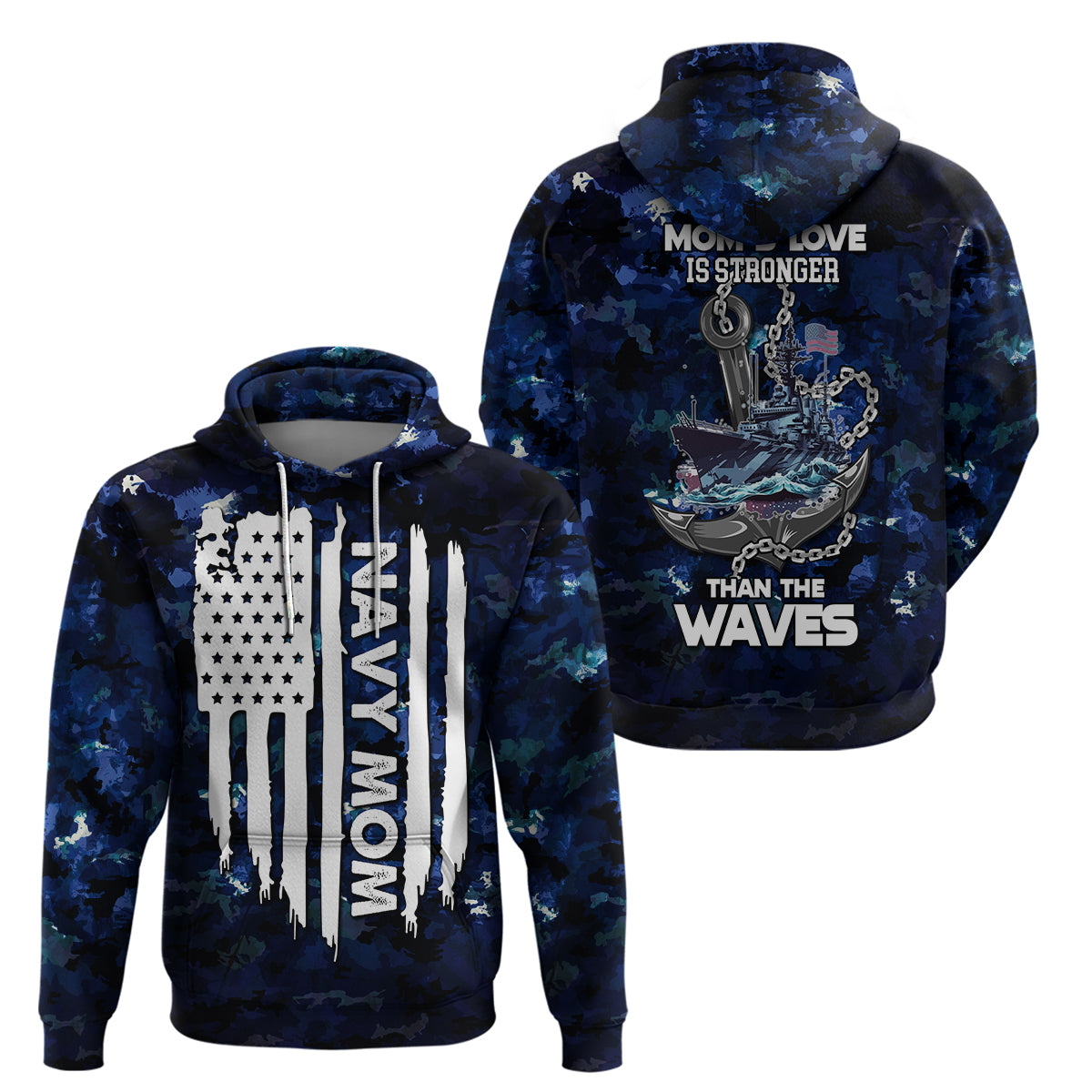 Mothers Day Navy Mom Camo Style Moms Love Is Stronger Than Waves Hoodie TS07 - Wonder Print Shop