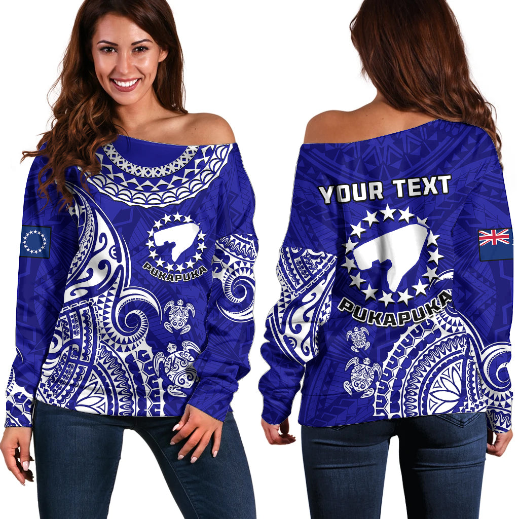 (Custom Personalised) Pukapuka Cook Islands Polynesian Turtle Art Off Shoulder Sweater - Wonder Print Shop