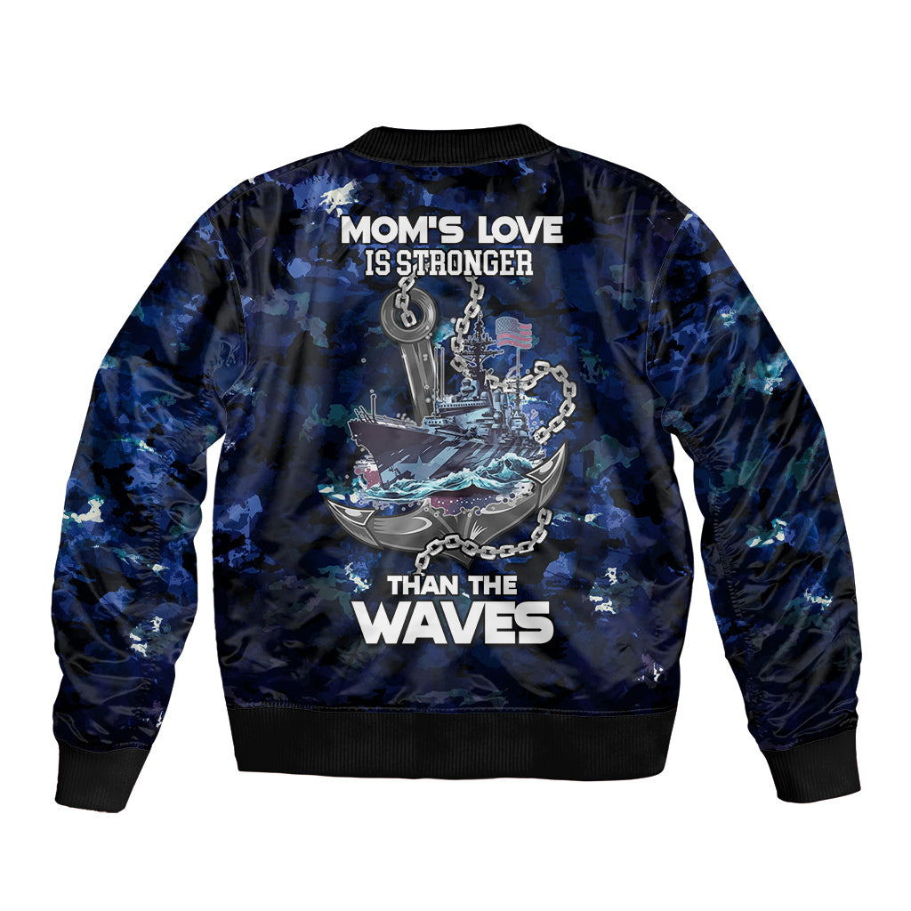 Mother's Day - Navy Mom Camo Style Mom's Love Is Stronger Than Waves Bomber Jacket TS07 - Wonder Print Shop