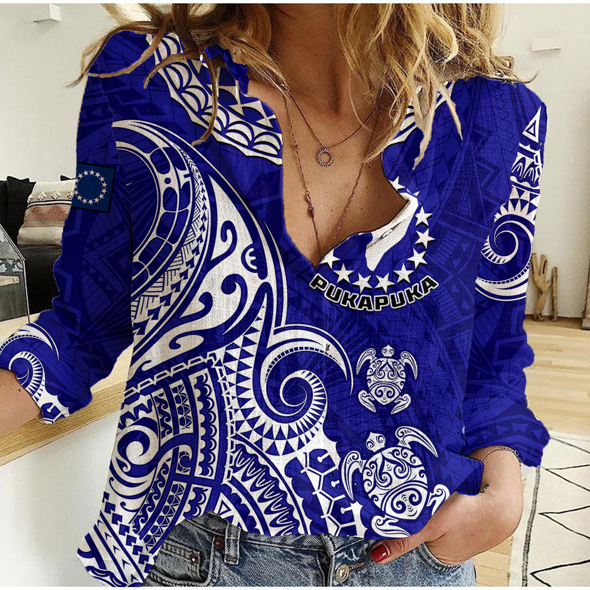 (Custom Personalised) Pukapuka Cook Islands Polynesian Turtle Art Women Casual Shirt - Wonder Print Shop