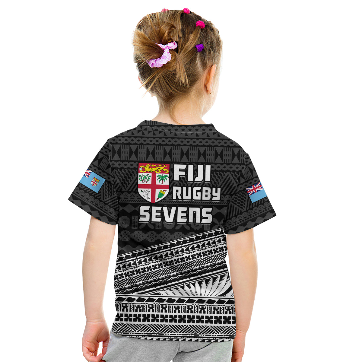 Fiji Sevens Rugby Fijian 7s Black Tapa Polynesian Art Kid T Shirt - Wonder Print Shop