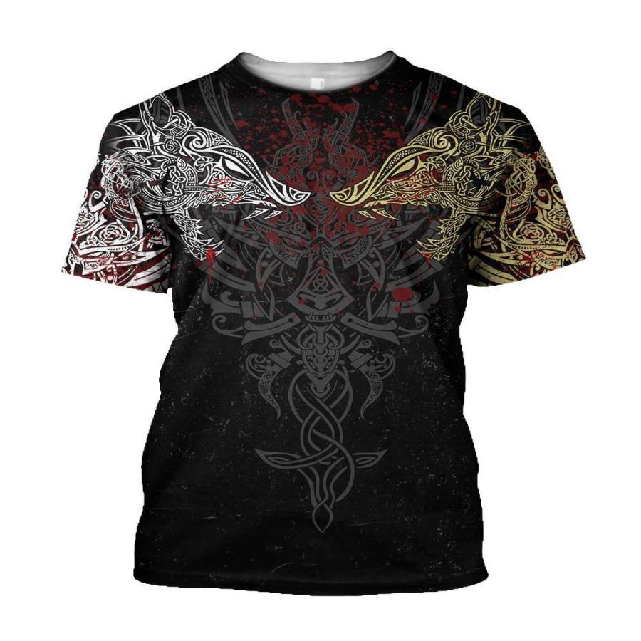 Viking Clothing Geki and Freki Viking Wolf Iii Tattoo T Shirt RLT12 - Wonder Print Shop