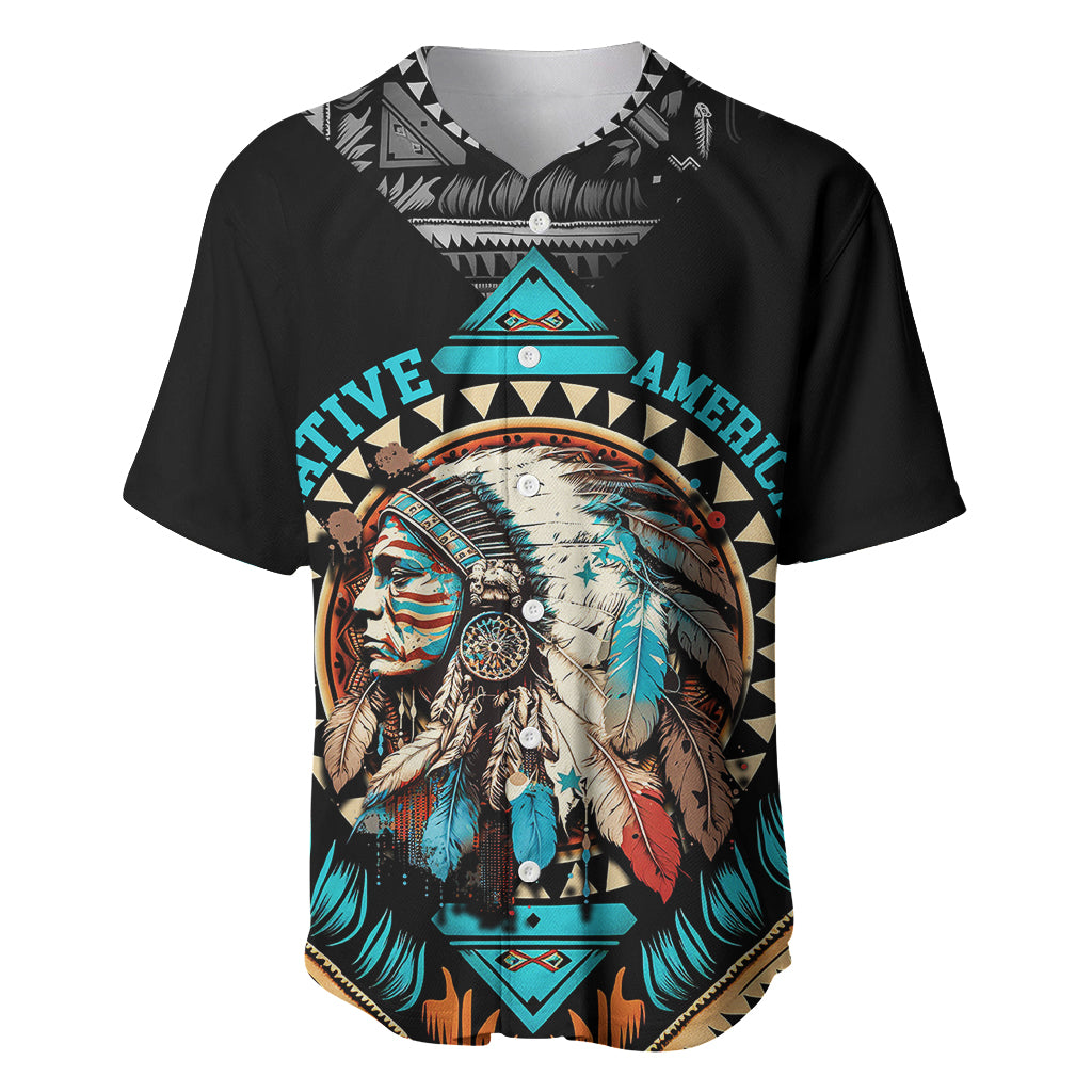 Native American Indian Girl Chief Colorful Feathered Painting Baseball Jersey - Wonder Print Shop