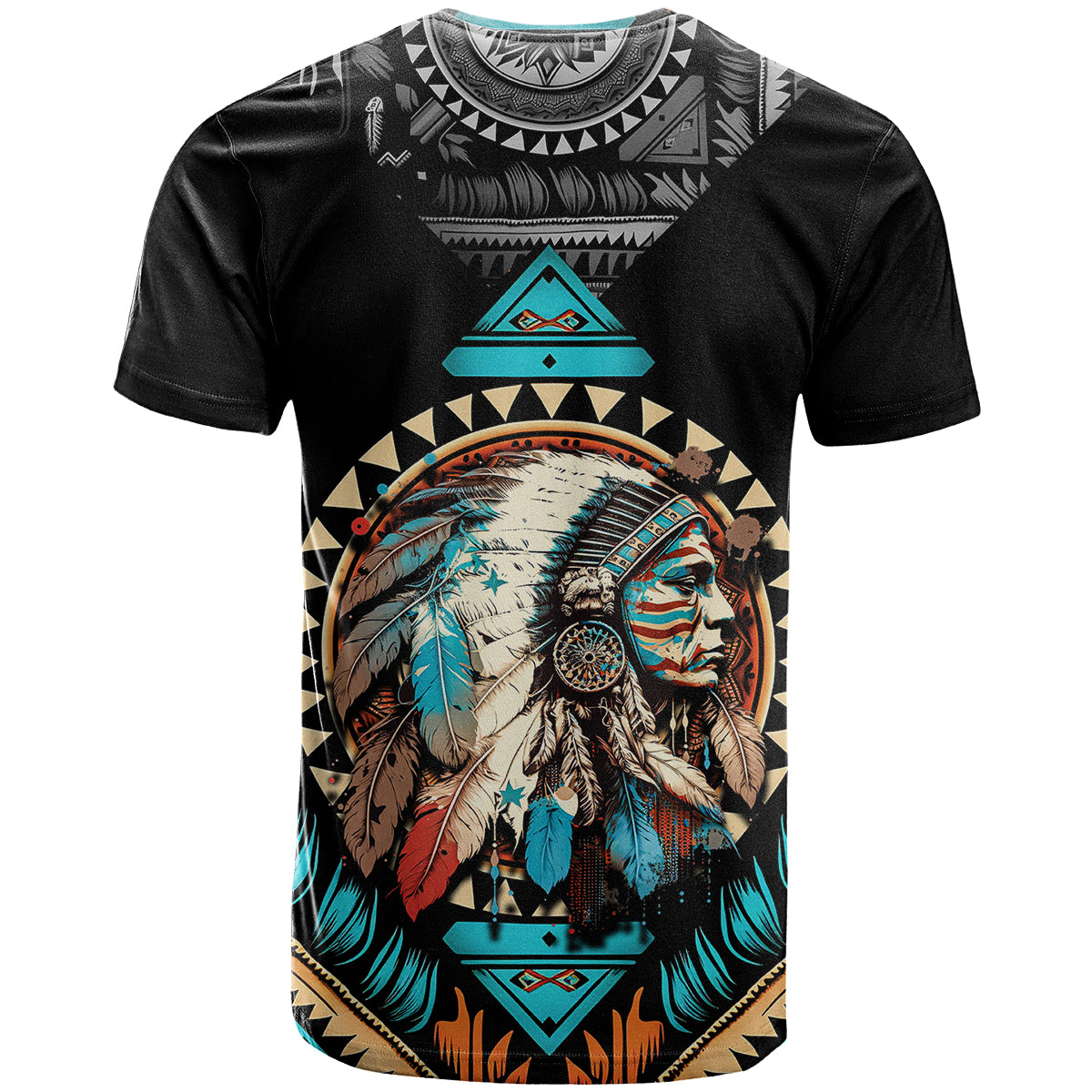 Native American Indian Girl Chief Colorful Feathered Painting T Shirt - Wonder Print Shop