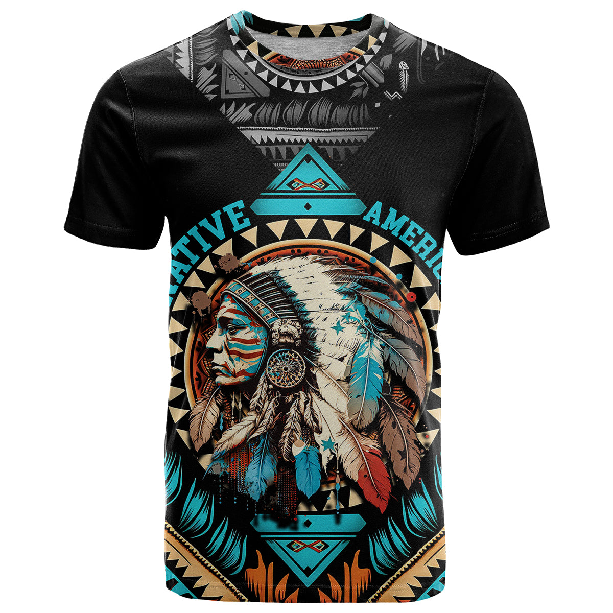 Native American Indian Girl Chief Colorful Feathered Painting T Shirt - Wonder Print Shop