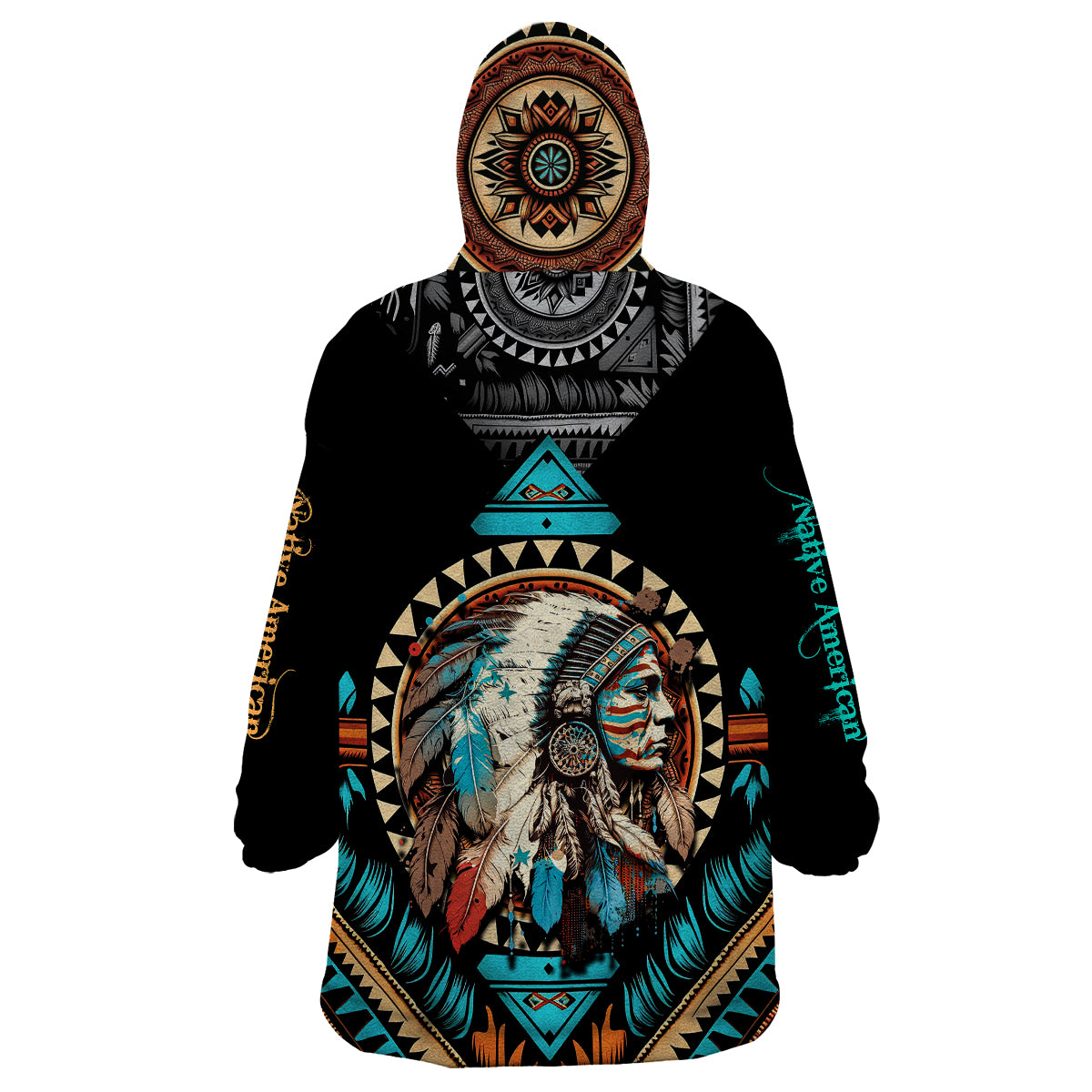 Native American Indian Girl Chief Colorful Feathered Painting Wearable Blanket Hoodie - Wonder Print Shop