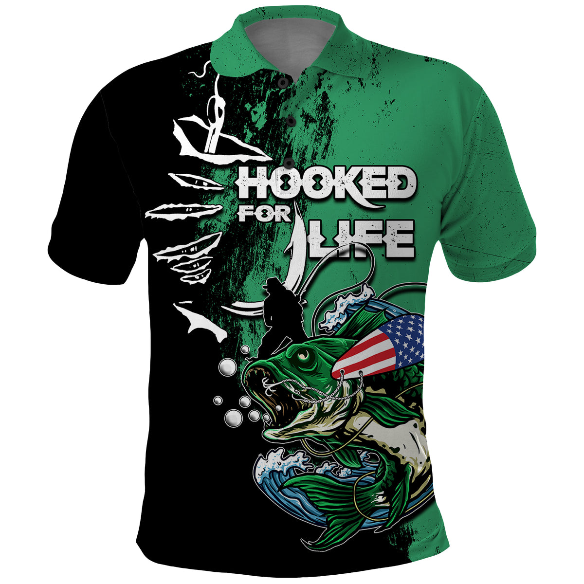 Bass Fishing Polo Shirt Tournament Hooked For Life TS07 - Wonder Print Shop