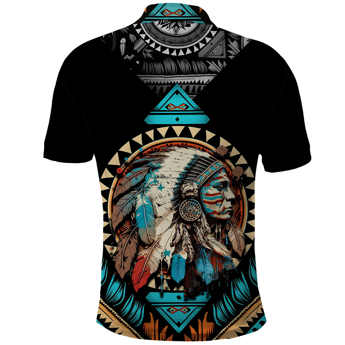 Native American Indian Girl Chief Colorful Feathered Painting Polo Shirt - Wonder Print Shop